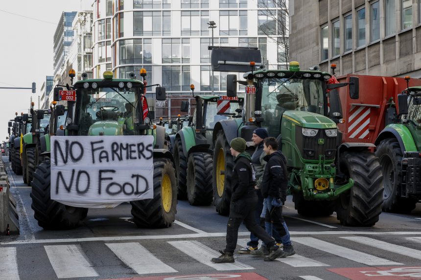 Gazdák ezrei tüntetnek Brüsszelben az EU-csúcs napján